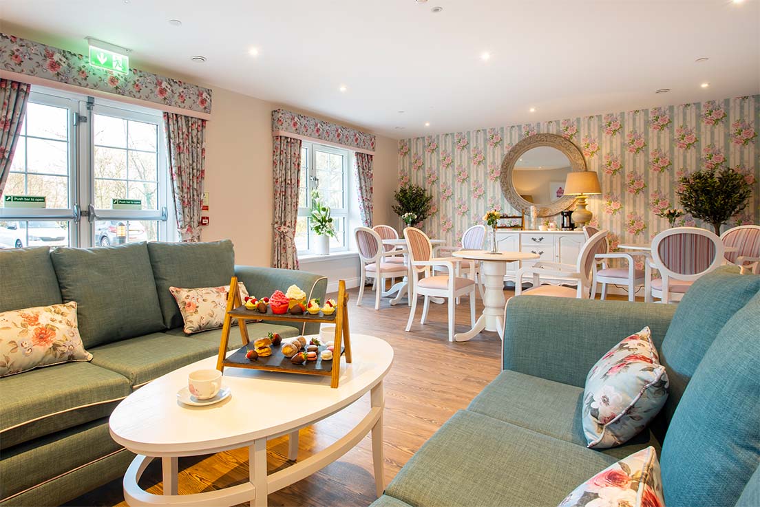 tea room with calming pastel coloured seating
